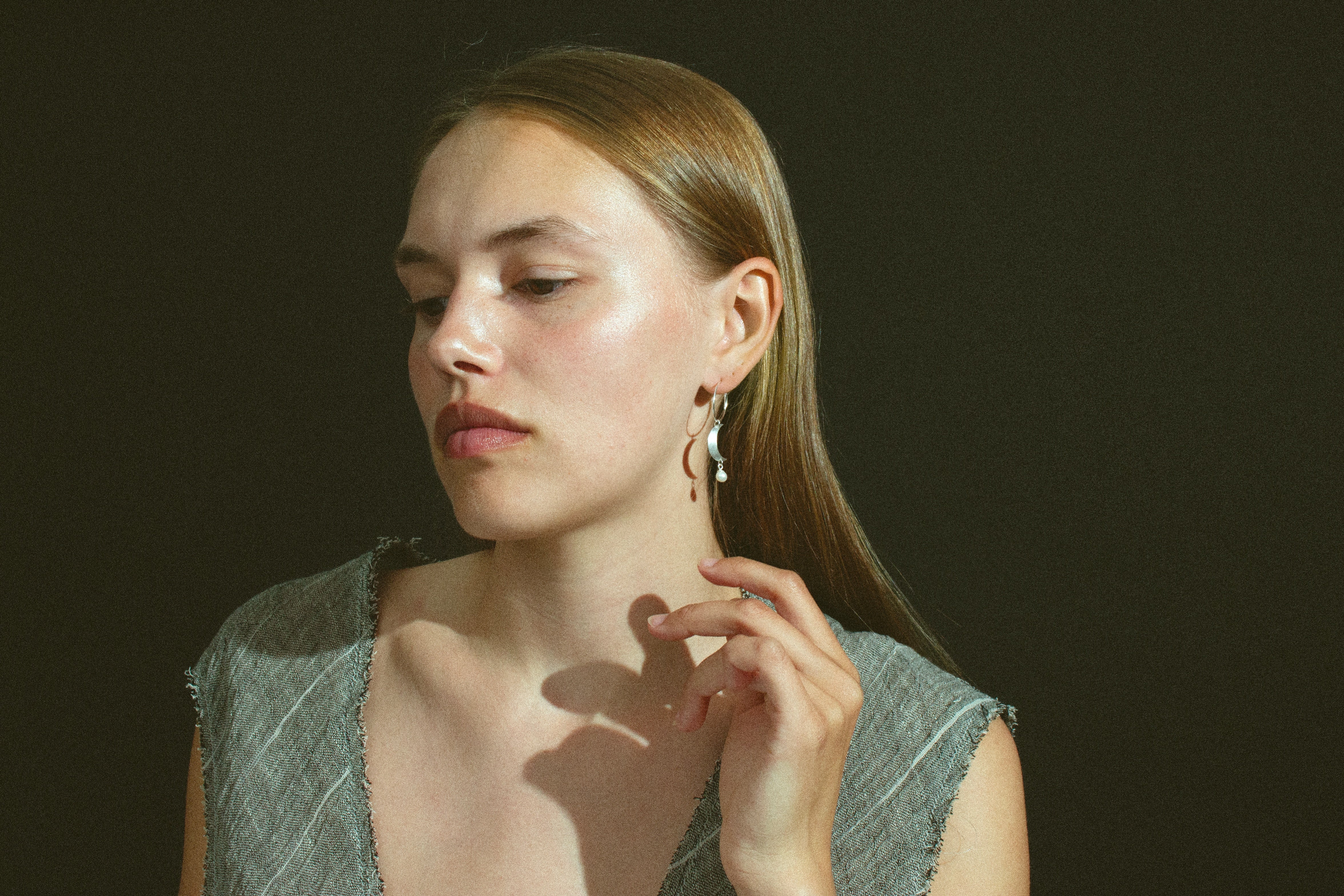 Half Moon With Pearl creol - sølv